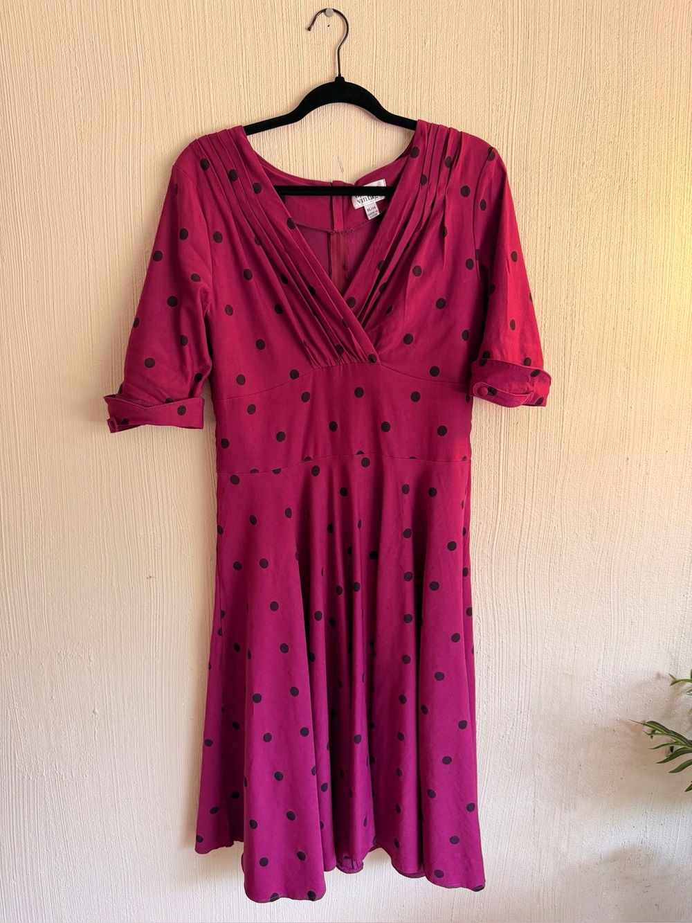 💋 Unique Vintage Delores Magenta Polka Dot Swing Dress Pinup •Size L - Picture 3 of 8